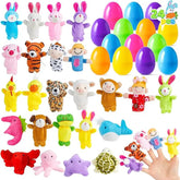 24 Prefilled Easter Eggs with Animal Finger Puppets for Kids Party & Hunt
