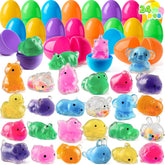 24 Prefilled Easter Eggs with Cute Animal Mochi Squishy Toys for Egg Hunt, Basket Stuffers & Party Favors