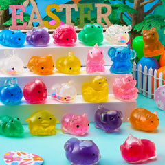 24 Prefilled Easter Eggs with Cute Animal Mochi Squishy Toys for Egg Hunt, Basket Stuffers & Party Favors
