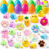 24 Prefilled Easter Eggs with Cute Mochi Squishy Toys for Egg Hunts, Basket Stuffers & Party Favors