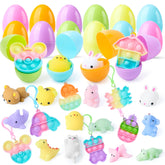 24 Prefilled Easter Eggs with Mochi and Pop Bubble Keychains for Kids Egg Hunt