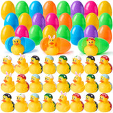 24 Prefilled Easter Eggs with Rubber Ducks - Assorted Duckies for Easter Egg Hunt