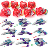 24 Prefilled Hearts with Spaceship Building Blocks and Valentine's Day Cards for Kids - Classroom Exchange Gifts