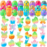 24 Prefilled Printed Easter Eggs with Pop Keychain Fidgets for Egg Hunt
