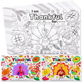 24 Thanksgiving Turkey Coloring Placemats for Kids' School Activities and Party Decorations
