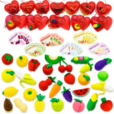 28-Piece Fruit & Vegetable Eraser Set with Valentine's Day Cards for Kids Classroom Exchange Gifts