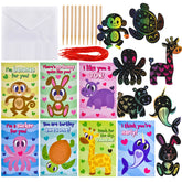 28 Animal Scratch-Off Cards with Sticks and White Envelopes