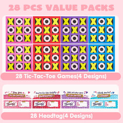 28 Pack Valentine's Day Gift Cards with Foam Tic-Tac-Toe Mini Board Game Toys