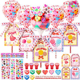Giant Valentine Lollipop Stationery Set (28 Packs) with Cards, Pencils, Erasers, Stampers, Sharpener, and Stickers