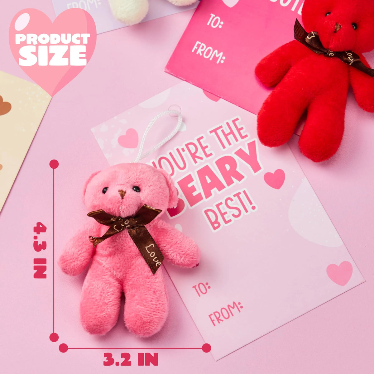 28 Packs Valentine's Day Cards with Mini Bear Plush Toys for Kids Classroom Exchange