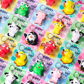 28 Packs Valentine's Day Gift Cards with Pop-Up Eyes Animal Keychains for Classroom Exchange Prizes