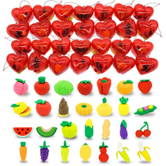28-Piece Fruit & Vegetable Eraser Set with Valentine's Day Cards for Kids Classroom Exchange Gifts