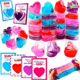 28 Heart-Shaped Slime with Valentine's Day Cards for Kids - Classroom Exchange Gifts