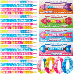 28Pcs Kids Valentine's Cards with Push Bubble Bracelet - Classroom Exchange Gifts