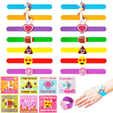 28-Pack Kids Valentine's Cards with Charm Slap Bracelets - Classroom Exchange Gifts