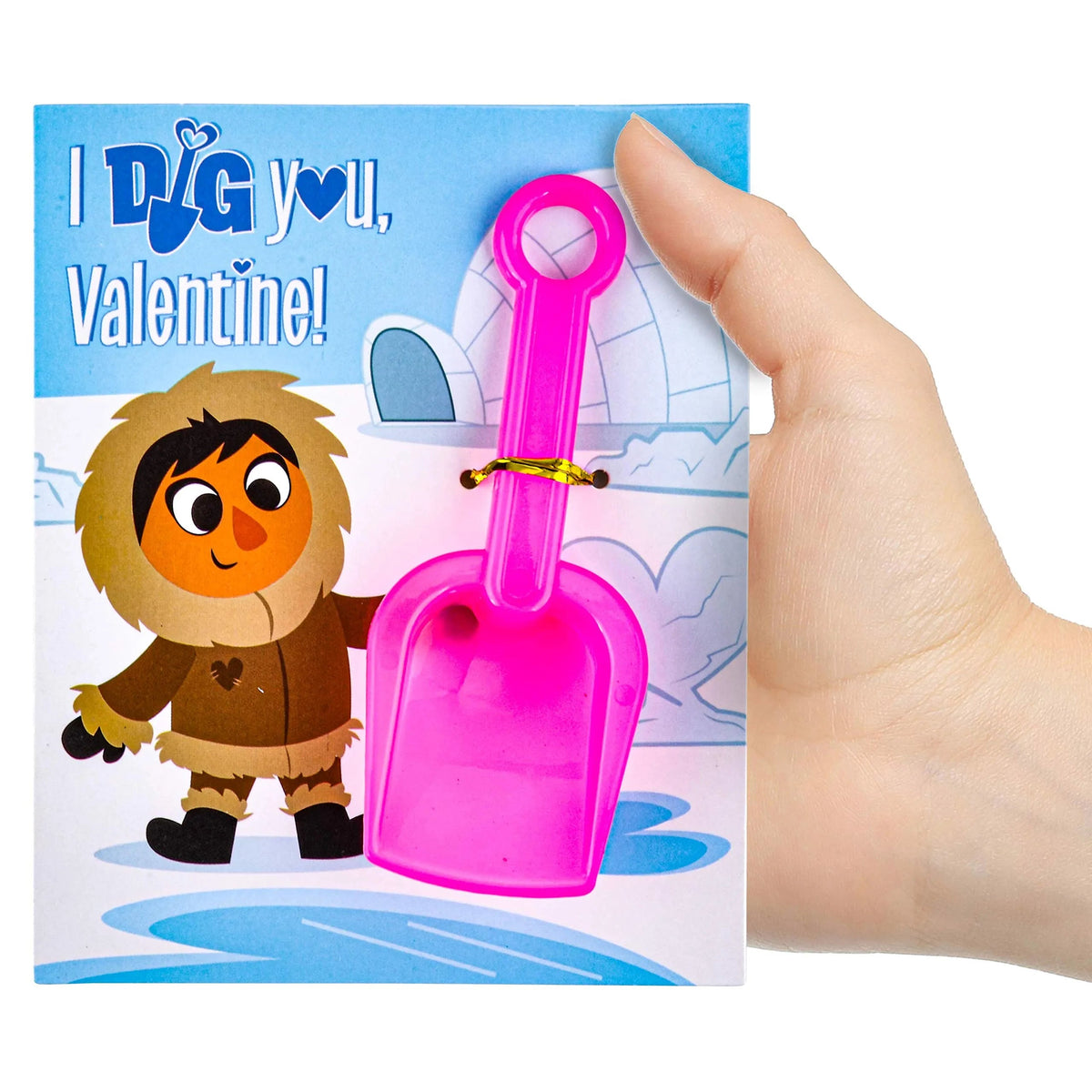 28-Pack Kids Valentine's Cards with Shovel Toys - Classroom Exchange Gifts