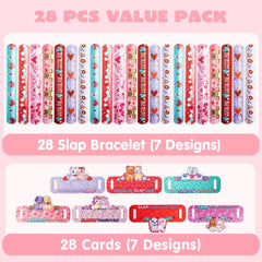 28Pcs Kids Valentine's Cards with Slap Bracelet - Classroom Exchange Gifts