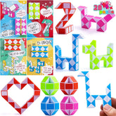 28-Piece Kids Valentine's Cards with Snake Cube Twist Puzzles - Classroom Exchange Gifts