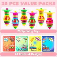 28 Light-Up Spinning Tops with Valentine's Exchange Cards for Kids