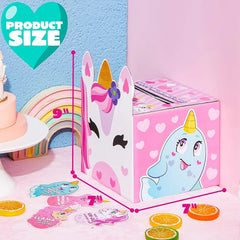 28-Pack Unicorn Valentine's Day Cards with Mailbox for Kids Classroom Exchange