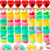 28 Rainbow Spring Hearts with Valentine's Day Cards for Kids Classroom Exchange Gifts