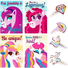 28 Unicorn Hairpins with Valentine's Day Cards for Kids Classroom Exchange Gifts