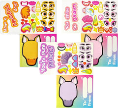28 Valentine's Unicorn Cards with Make-a-Face Stickers