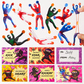 28 Sticky Climbing Ninjas with Kids Valentine's Cards for Valentine Party Favors