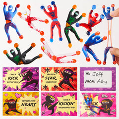 28 Sticky Climbing Ninjas with Kids Valentine's Cards for Valentine Party Favors