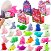 28-Pack Dinosaur Mochi Squishy Toys with Valentine Cards for Kids