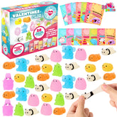 28 Glitter Mochi Squishy Toys with Valentine's Cards for Classroom Exchange
