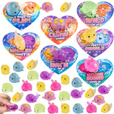 28 Glitter Mochi Squishy Toys with Valentine's Day Cards for Classroom Exchange