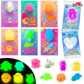 28-Pack Mochi Squishy Toys with Glow-in-the-Dark Valentine's Exchange Cards for Kids