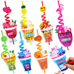 28 Reusable Drinking Straws with Kids Valentine's Cards for Valentine Party Favors