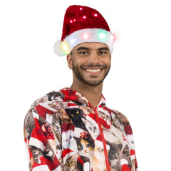 2 Pack Light-Up Santa Elf Hats for Adults with Pom Poms and Colorful Lights