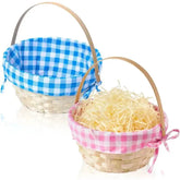 Set of 2 Easter Bamboo Woven Baskets with Handles for Party Treats and Picnics