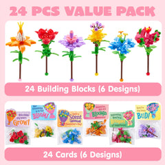 24 Pcs Valentine's Day Flower Bouquet Building Blocks with Cards