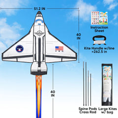 Spaceship Kite: Easy to Fly for Kids & Adults with 262.5 ft String