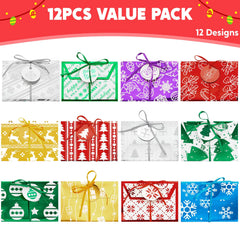 12 Pack Christmas Foil Gift Card Boxes with Ribbon