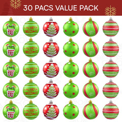30-Piece Red and Green Christmas Ball Ornament Set, 2.36 Inches