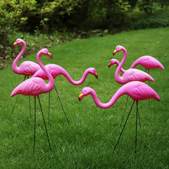 Set of 6 Small Pink Flamingo Yard Ornaments
