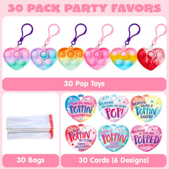 30 Packs Valentine's Day Gift Cards with 6 Designs and Heart Bubble Keychain