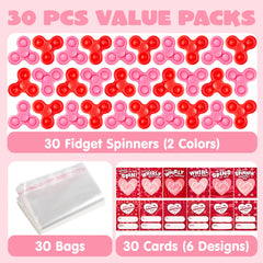 30 Pack Valentine's Day Cards with Fidget Spinners for Kids School Prizes