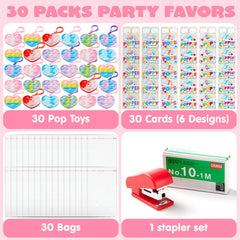 30-Pack Valentine's Day Gift Cards with Heart-Shaped Stress Relief Fidget Toys