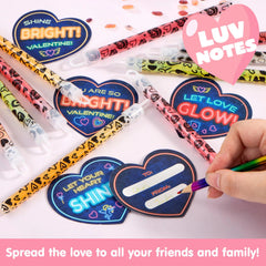 30 Packs Valentine's Day Cards with Bright Large Glow Sticks for Kids Classroom Exchange