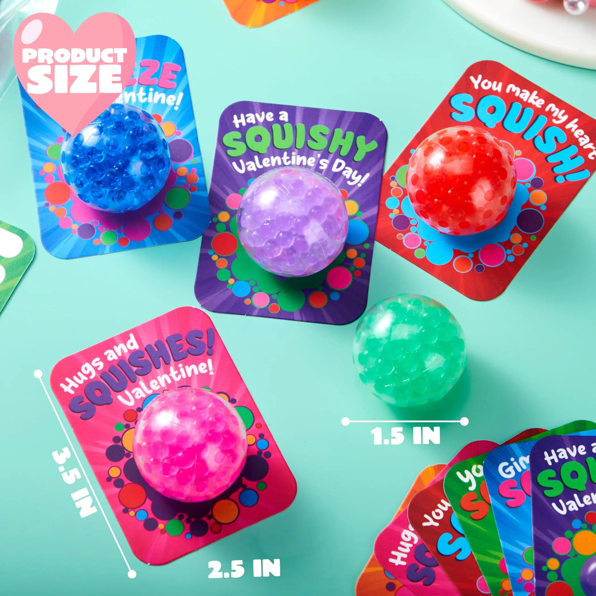 30-Pack Valentine's Day Water Droplet Stretchy Balls with Cards