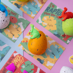 30 Pack Valentine's Day Cards with Hatching Dinosaur Eggs Toys and Hangers - Classroom Exchange Gifts
