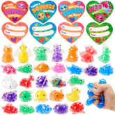 36 Pack Valentine's Day Heart Cards with Jelly Squishy Toys for Classroom Exchange