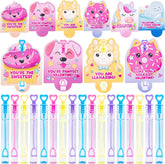 36 Unicorn Bubble Wands with Valentine's Day Cards for Kids Classroom Exchange Gifts