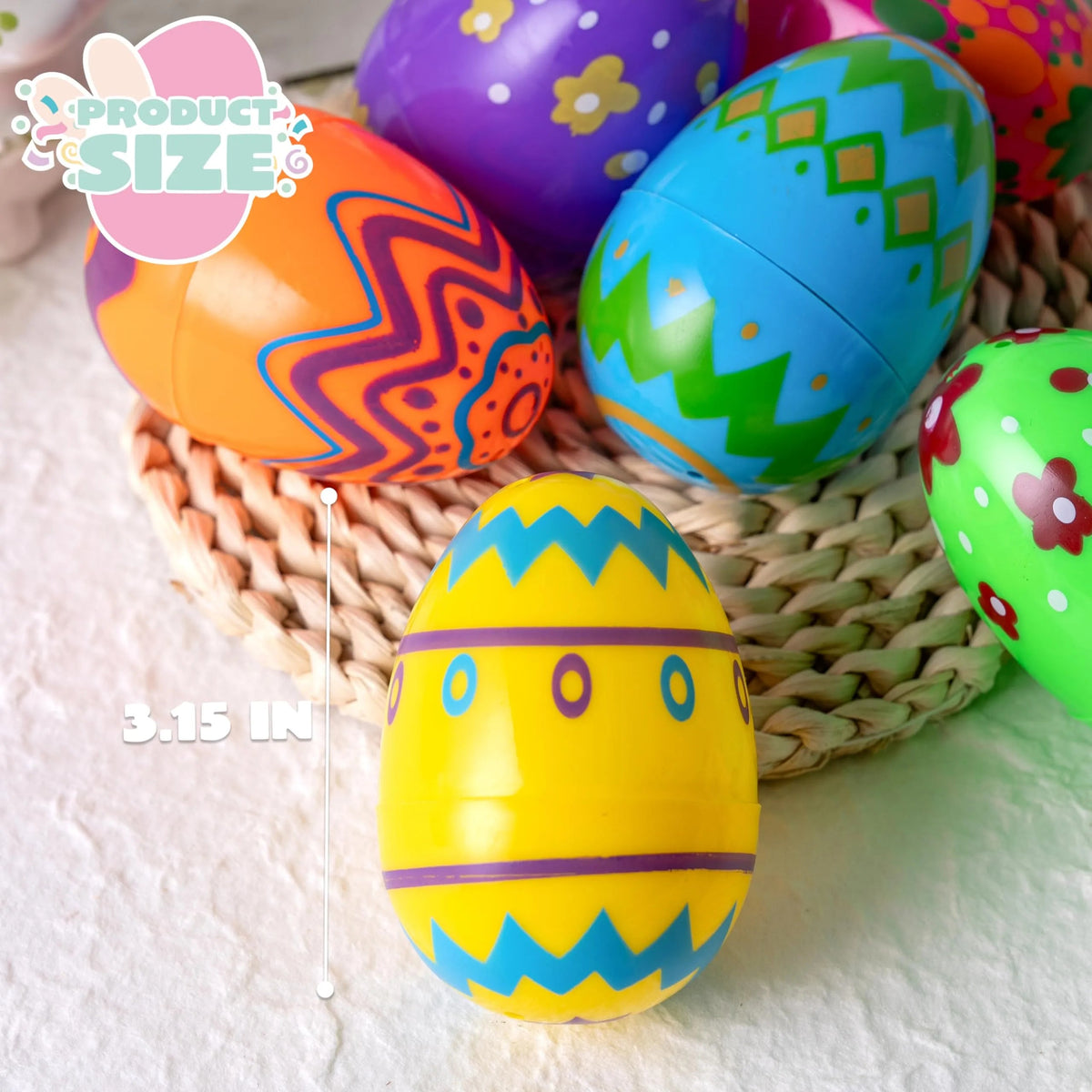 36 Pack 3.15 Inch Printed Colorful Plastic Easter Eggs for Easter Egg Hunt